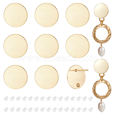Real 14K Gold Plated Flat Round Brass Stud Earring Findings