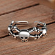 Thailand Sterling Silver Skull Spider Open Cuff Finger Ring(SKUL-PW0002-042S)-3