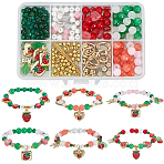DIY Strawberry & Cherry Charm Bracelets Sets, Includ Glass Beads, CCB Plastic Beads, Alloy Enamel Pendants, Mixed Shape, Mixed Color(DIY-SC0031-58)