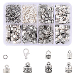 175Pcs 8 Styles Tibetan Style Cord Ends, Terminators, Cadmium Free & Lead Free, 304 Stainless Steel Open Jump Rings, Zinc Alloy Lobster Claw Clasps, Antique Bronze & Antique Silver, 12x7x7mm, Hole: 1mm, Inner Diameter: 6mm(DIY-YW0017-29)