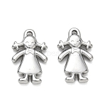 304 Stainless Steel Pendants, Girl with Bow Dress Charms, Stainless Steel Color, 23x14x3mm, Hole: 1.8x1.5mm(SA-CBAAC28-22P)