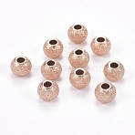 Ion Plating(IP) 304 Stainless Steel Textured Beads, Round, Rose Gold, 6x5mm, Hole: 2mm(STAS-I081-6mm-04RG)