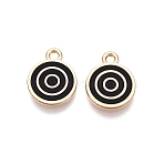 Rack Plating Alloy Enamel Pendants, Flat Round Charms, Golden, Black, 13x10.5x1.5mm, Hole: 1.6mm(ENAM-N070-01B-02G-01)
