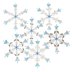 6Pcs 6 Styles Alloy & Glass Beaded Snowflake Multi-Strand Links, Blue, 105mm, 1pc/style(PALLOY-SP00005)