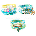 15Pcs Polymer Clay Heishi Beads Stretch Bracelets Sets, Stackable Bracelets, with Brass & Natural Sandalwood & Lava Rock Round Beads & 304 Stainless Steel Pendants, Golden, Mixed Color, Inner Diameter: 2-1/8~2-3/8 inch(5.4~5.9cm)(BJEW-TA00679)
