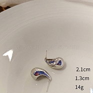 Teardrop Alloy Stud Earrings, Platinum, 21x13mm(WG64463-16)