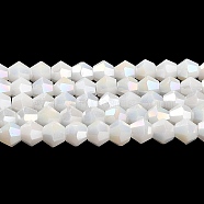 Opaque Solid Color Electroplate Glass Beads Strands, AB Color Plated, Faceted, Bicone, White, 4x4mm, Hole: 0.8mm, about 87~98pcs/strand, 12.76~14.61 inch(32.4~37.1cm)(X1-GLAA-F029-P4mm-A15)