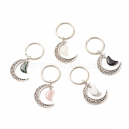 Mixed Stone and Tibetan Style Alloy Keychain, with Iron Split Key Rings, Moon, 7.1cm(KEYC-JKC00320)