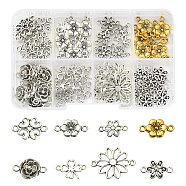 80Pcs 8 Styles Tibetan Style Alloy Flower Connector Charms, Flower Links, Antique Silver & Antique Golden, 12~25x9.5~19x1~3.5mm, hole: 1~15mm, 10pcs/style(TIBE-YW0001-33)