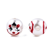 Halloween Opaque ABS Plastic Imitation Pearl Enamel Beads, Round with Ghost, Red, 11.5~12mm, Hole: 2mm(KY-G020-01K)
