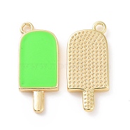 Ion Plating(IP) Brass Enamel Pendants, Ice-Lolly, Real Platinum Plated, Real 18K Gold Plated, Light Green, 20x9x2mm, Hole: 1.5mm(KK-A168-16-06G)