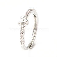 Clear Cubic Zirconia Initial Letter Adjustable Ring, Platinum Brass Jewelry for Women, Letter.V, Inner Diameter: 18mm(RJEW-C052-01P-V)