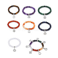 Reiki Natural Mixed Stone Stretch Bracelets for Girl Women, 7 Chakra Alloy Charm Bracelets Set, Platinum, Inner Diameter: 2 inch(5.1cm), about 8pcs/set(BJEW-S145-001)