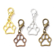 Alloy Pendant Decorations, with Zinc Alloy Lobster Claw Clasps, Cadmium Free & Lead Free, Bear Paw Prints, Mixed Color, 36mm, Bear Paw Prints: 19.5x17x1.5mm(HJEW-JM01794)
