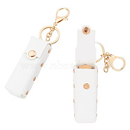 PU Leather Lipstick Storage Bags, Portable Lip Balm Organizer Holder for Women Ladies, with Light Gold Tone Alloy Keychain, Rectangle, White, 9x3.2x2.9cm(AJEW-WH0270-45A)