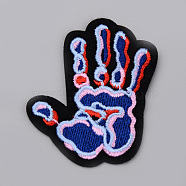Computerized Embroidery Cloth Iron On/Sew On Patches, Costume Accessories, Appliques, Palm, Royal Blue, 58x50x2mm(AJEW-S067-023)