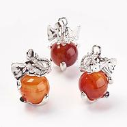 Natural Carnelian/Red Agate Pendants, with Brass Findings, Elephant, Platinum, 31x19x23mm, Hole: 5x8mm(G-G713-D06)