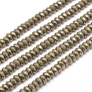 Faceted Rondelle Natural Pyrite Beads Strands, 3x2mm, Hole: 1mm, about 200pcs/strand, 15.7 inch(G-I126-11-3x2mm)