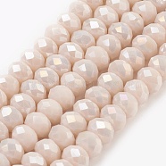 Electroplate Glass Beads Strands, Imitation Jade Glass, Full Rainbow Plated, Faceted, Rondelle, Linen, 6x4~5mm, Hole: 0.8~1mm, about 88~92pcs/strand, 15.5 inch~16 inch(39~45cm)(GLAA-K027-FR-B02)