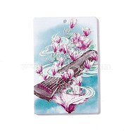 Embossed Flower Printed Acrylic Pendants, Rectangle Charms with Musical Instruments Pattern, Old Rose, 45x30x2.3mm, Hole: 1.6mm(MACR-J121-02A)