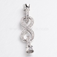 Infinity Brass Micro Pave Cubic Zirconia Fold Over Clasps, Lead Free & Nickel Free, Platinum, 38x10x3mm, Hole: 1.5mm(ZIRC-L036-02P-FF)