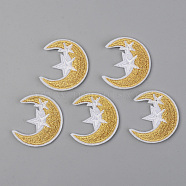 Computerized Embroidery Cloth Iron on/Sew on Patches, Appliques, Costume Accessories, Moon with Star, Gold, 38x34x1.5mm(DIY-S040-078)