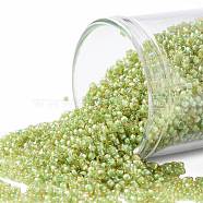 TOHO Round Seed Beads, Japanese Seed Beads, (946) Light Green Lined Topaz, 15/0, 1.5mm, Hole: 0.7mm, about 3000pcs/10g(X-SEED-TR15-0946)