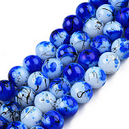 Drawbench & Baking Painted Glass Beads Strands, Round, Blue, 8mm, Hole: 1mm, about 106pcs/strand, 31.4 inch(GLAA-S176-17)