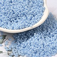 Baking Paint Glass Seed Beads, Donut, Light Blue, 8/0, 2.5~3x1~1.5mm, Hole: 1~1.2mm, about 40909pcs/1pound(SEED-P006-03A-21)