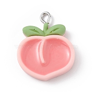Opaque Resin Pendants, Fruit Charms, with Platinum Tone Iron Loops, Peach, Fruit, 25.5x19x5.5mm, Hole: 2mm(RESI-D064-03P-12)