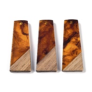 Resin & Wood Pendants, Trapezoid Charms, Saddle Brown, 38x15x3.5mm, Hole: 2mm(WOOD-F015-04B)