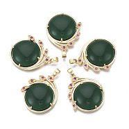 Brass Cubic Zirconia Pendants,  with Glass,  Nickel Free, Real 18k Gold Plated, Flat Round, Sea Green, 28x23x6.5mm, Hole: 2x4mm(KK-R134-059A-NF)