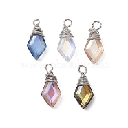 Copper Wired Glass Pendants, Rhombus, Platinum, 18x8x5mm, Hole: 2mm(PALLOY-JF02621-01)