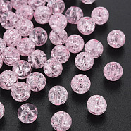 Transparent Crackle Acrylic Beads, Round, Pink, 8x7mm, Hole: 1.8~2mm, about 1745pcs/500g(MACR-S373-66-N02)