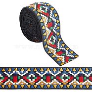 5 Yards Ethnic Style Embroidery Polycotton Ribbons, Jacquard Ribbon, Tyrolean Ribbon, Garment Accessories, Rhombus Pattern, Colorful, 2 inch(50mm)(OCOR-GF0001-95)
