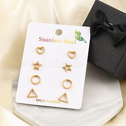 304 Stainless Steel Stud Earring Kits, Heart & Star & Triangle & Ring, Golden, 7~8x7.5~9mm(EJEW-H142-04G)