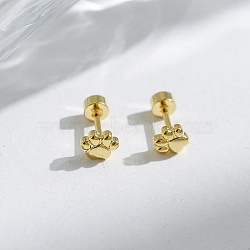 304 Stainless Steel Stud Earrings, Golden, Paw Print, 5x5.8mm(EJEW-Q028-03E-G)