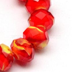 Glass Beads Strands, Faceted Flat Round, Red, 8x6~6.5mm, Hole: 1mm, about 72pcs/strand, 17.3 inch(GLAA-Q054-01)