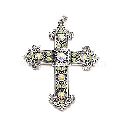 Alloy Rhinestone Big Pendants, Cross, Antique Silver, Crystal AB, 87.5x67x6mm, Hole: 9x6.6mm(PALLOY-P278-01AS)