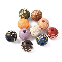 Wood Beads, Round with Star Pattern, Mixed Color, 16x15mm, Hole: 4.5mm(WOOD-M016-01B)