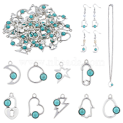 Elite 54Pcs 9 Style Alloy Resin Pendants, Imitation Turquoise, Flat Round & Heart & Moon, Silver, 16~23x12~17.5x4mm, Hole: 1.8mm, 6pcs/style(FIND-PH0006-15)