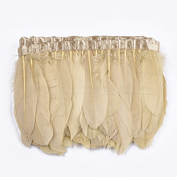 Goose Feather Fringe Trimming, Costume Accessories, Dyed, Light Khaki, 145~195mm, about 2m/bag(FIND-T037-05H)
