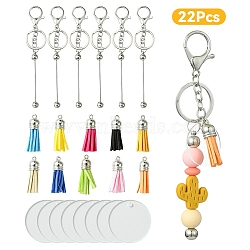 DIY Alloy Bar Beadable Keychain Making Kits, Blank Flat Round & Tassel Charms Keychain Making, Mixed Color, 155~158mm(DIY-YW0008-76)