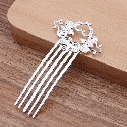 Brass Hair Comb Findings, Flower, Silver, 46x36mm(OHAR-PW0001-392S)