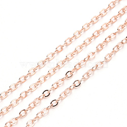 Brass Cable Chains, Soldered, Flat Oval, Rose Gold, 2.2x1.9x0.3mm, Fit for 0.6x4mm Jump Rings(X-CHC-T008-06A-RG)