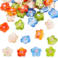 32Pcs 4 Colors Handmade Lampwork Beads, Flower, Mixed Color, 14.5~15x15~15.5x6.5~8mm, Hole: 1~1.2mm, 8pcs/color(LAMP-DC0001-08)