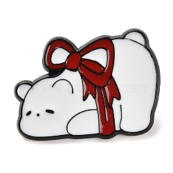 Animal Wrapped in Red Ribbon Alloy Enamel Pins Brooch, for Backpack Clothes, Cat Shape, 20x27x1.5mm(JEWB-R0267-01G)