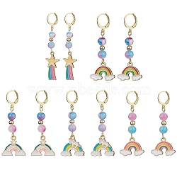 Rainbow Natural White Jade(Dyed) Hoop Earrings, Alloy Dangle Earrings for Women, Mixed Color, 50~60mm(EJEW-JE05352)