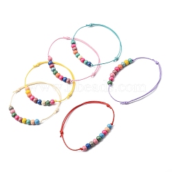 Adjustable Korean Waxed Polyester Cord Bracelets, Beaded Bracelets, with Rainbow Spary Painted Natural Wood Beads, Mixed Color, Inner Diameter: 1-7/8~3-1/2 inch(4.9~8.9cm)(BJEW-JB05482)