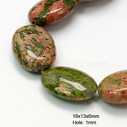 Natural Gemstone Beads Strands, Unakite, Oval, Olive Drab, 18x13x6mm, Hole: 1mm(G-G154-10)